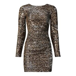 DRESS THE POPULATION Lolita  gold Leopard Sequined Dress Small
